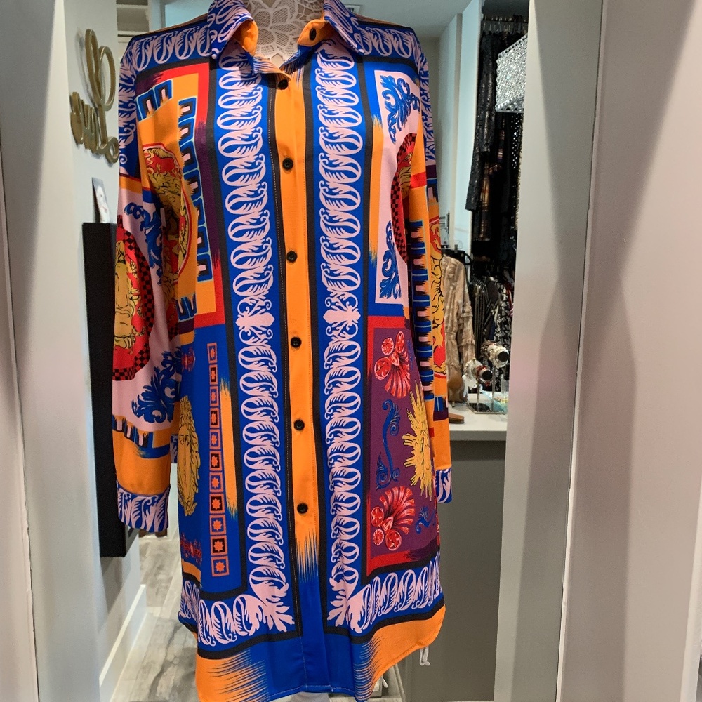 Colorful button up dress